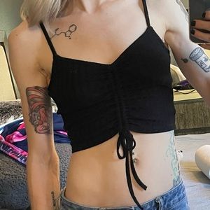 Dolls Kill MINKPINK Black Drawstring Crop Top